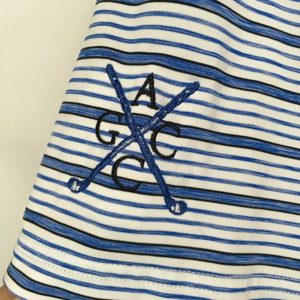 Footjoy FJ Mens XL Stretch Golf Polo Shirt‎ Blue Striped Short Sleeve Logo